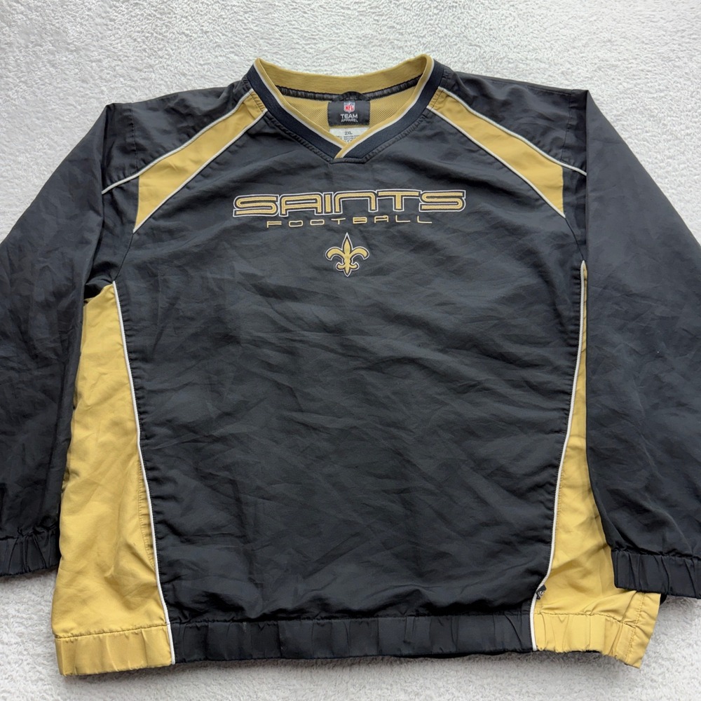 NFL Team Apparel New Orleans Saints Windbreaker Pullover V-Neck Black Gold 2XL